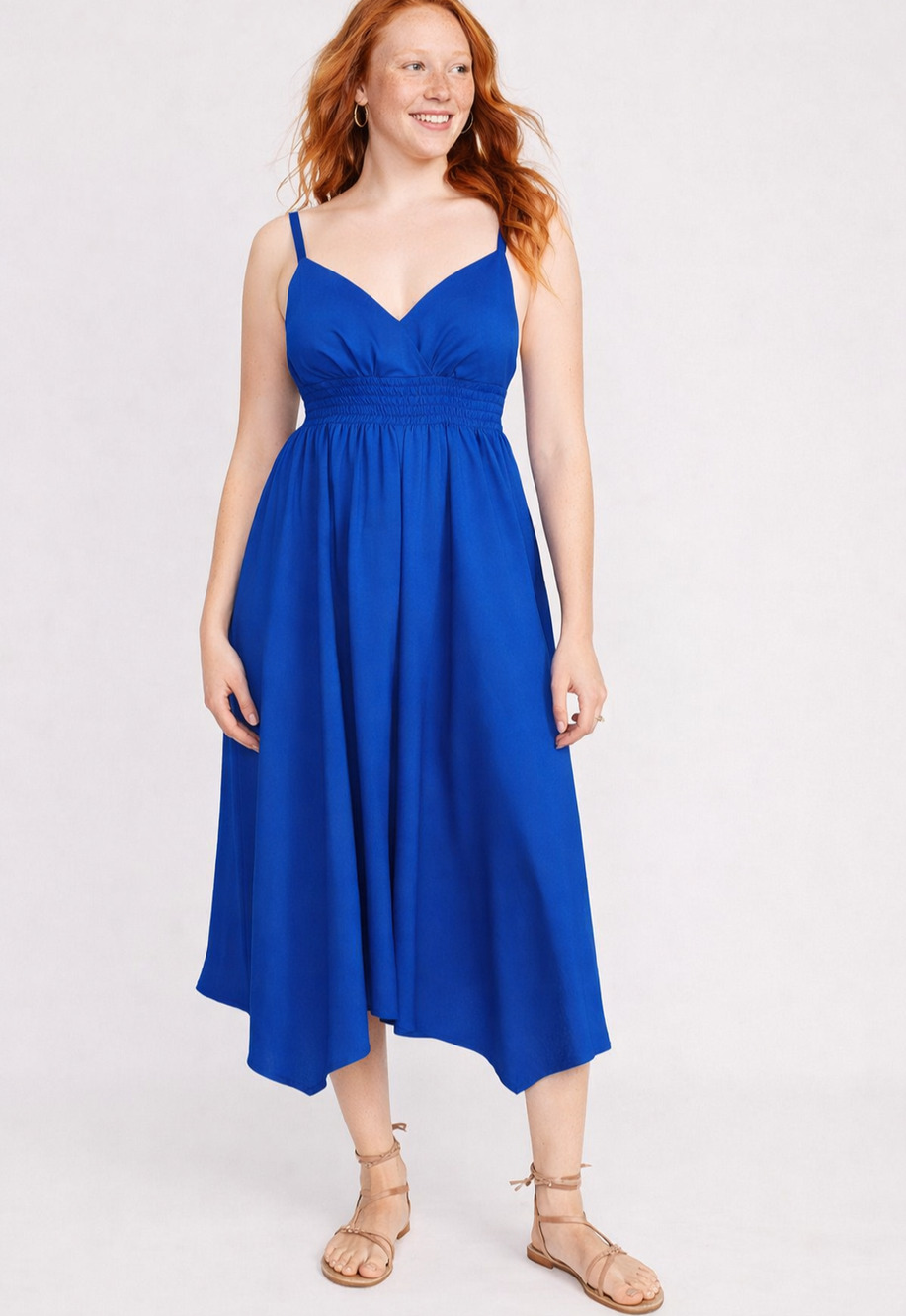 NWT Old Navy Waist-Defined Waist Smocked Dress M Blue Tanzanite Cutout Back
